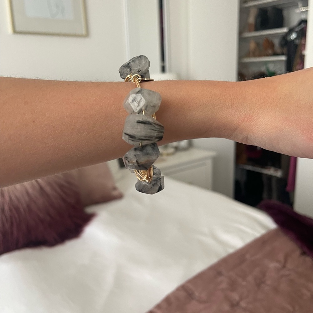 Bourbon and Bowties Three Stone Gray/Black Gold Bangle Bracelet